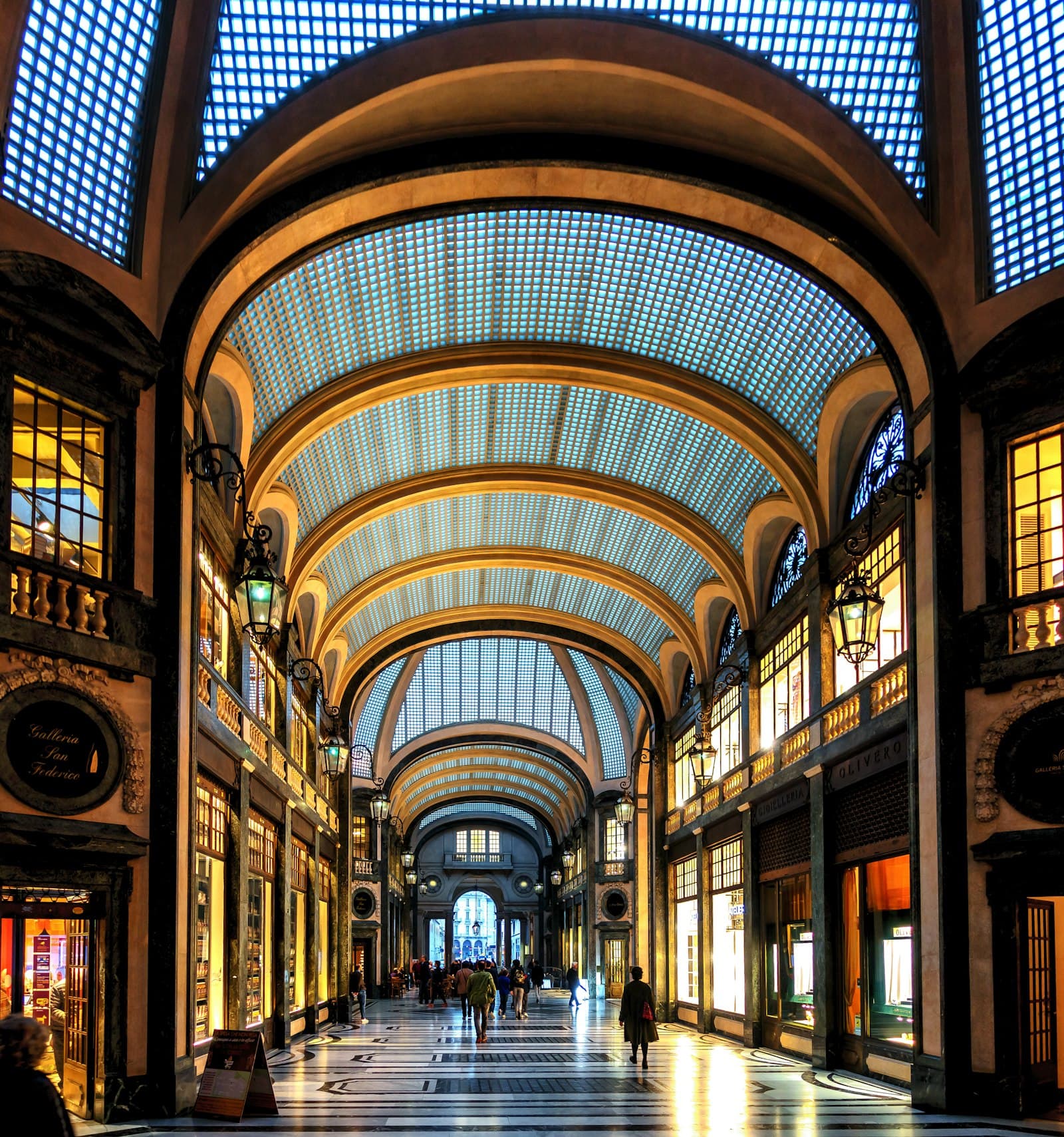 The glass-vaulted arcade of Turin's Galleria Subalpina