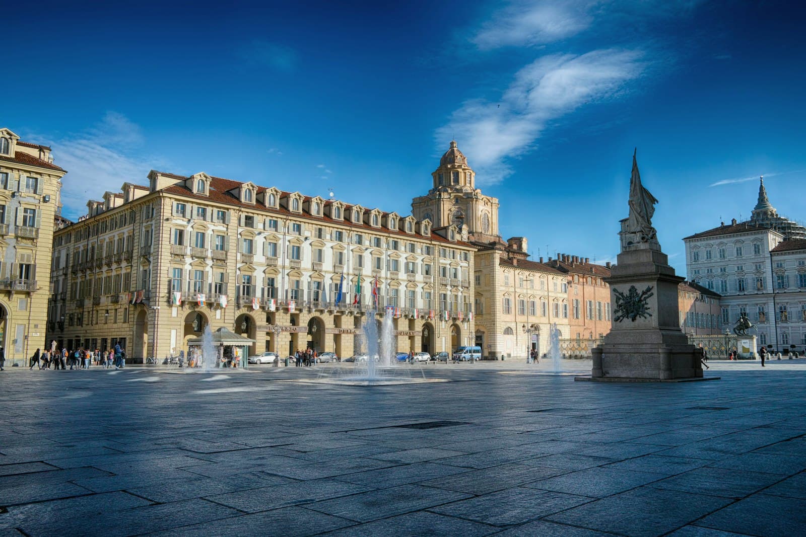 Palazzo Madama and the fountains of Piazza Castello in Turin